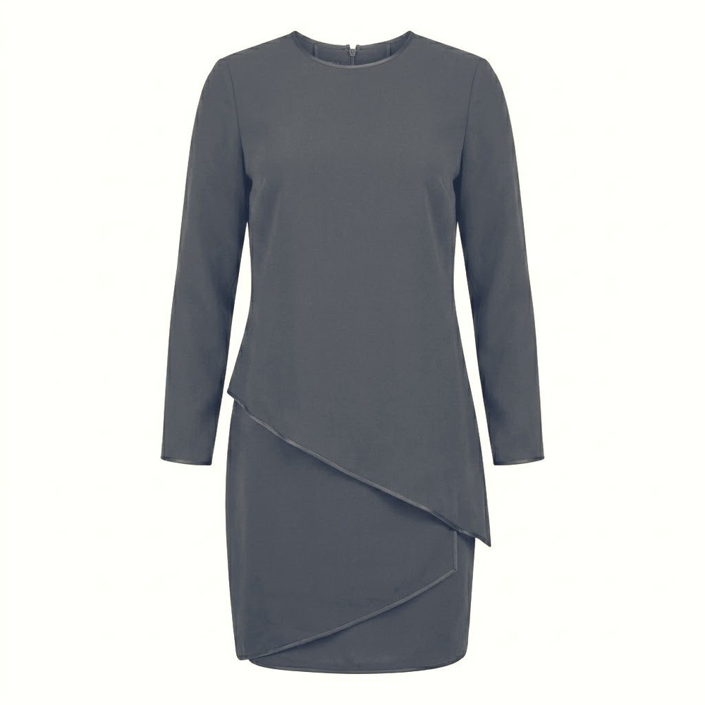 Tom and Linda‎ Platt Gray Asymmetrical Layered Long Sleeve Dress Size 8 - CJ